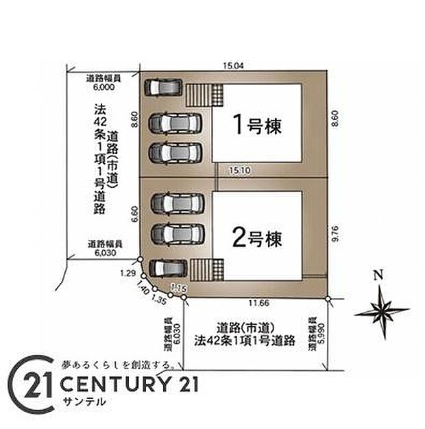 全体区画図です。ゆとりのある駐車スペースです。