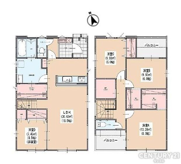 全室洋室の4LDKです。家事導線がスムーズな間取りです。