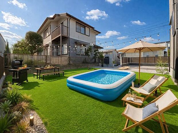 ※家具、プール、照明、BBQコンロ等はCGイメージです。実際にはありません。