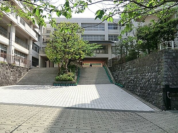 鎌倉市立植木小学校まで1562m、お城のような大きな木製の校門と瓦葺の外壁を持つ学校です。交通量の多い通りに面していますが、歩道も整備されています。