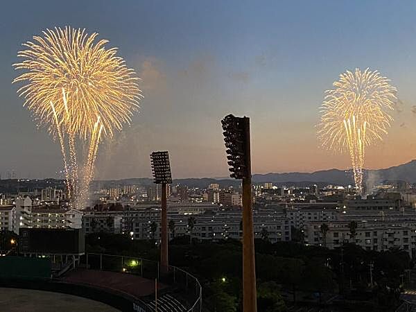花火が広がる空を見渡すことができます。夕暮れ時の幻想的な雰囲気などをも楽しむことができます。
