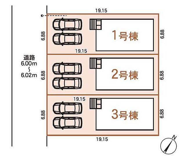 こちらは2号棟です。タタミコーナー付き3LDK♪ ●駐車並列2台可能! ●南西側公道6m以上あり日当たり良好♪