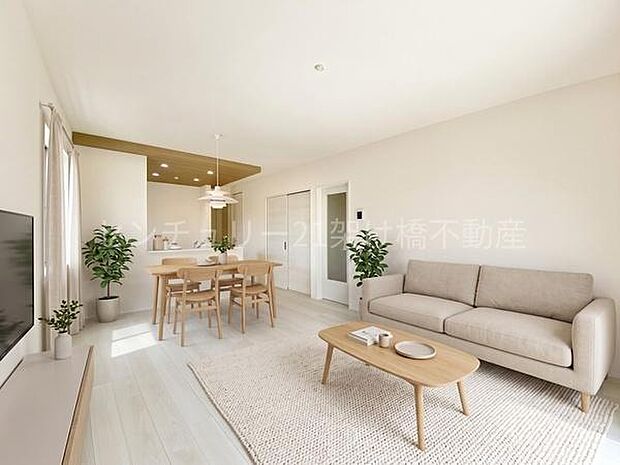 【LDK 16.5帖】画像内家具はAIイメージで実在製品とは異なります。家具等は販売価格に含まれません。細部設備は一部描写されていない箇所がございます。予めご了承ください