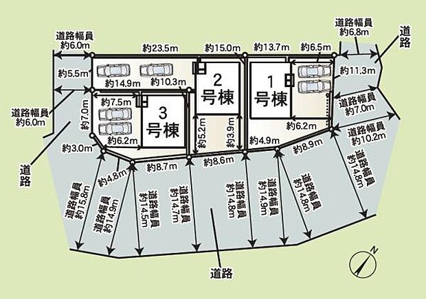 こちらは3号棟です。敷地面積46坪超え角地♪●駐車並列2台可能◎●南側道路で日当たり良好!