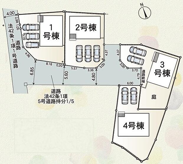こちらは4号棟です。駐車2台可能(ただし車種による)