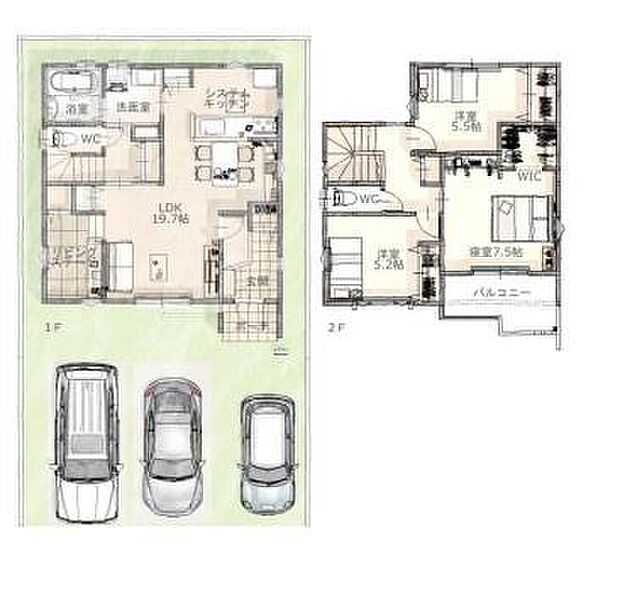 〈間取り〉◇3LDK◇延床面積136.85平方メートル(41.39坪)土地面積97.70平方メートル(29.55坪)