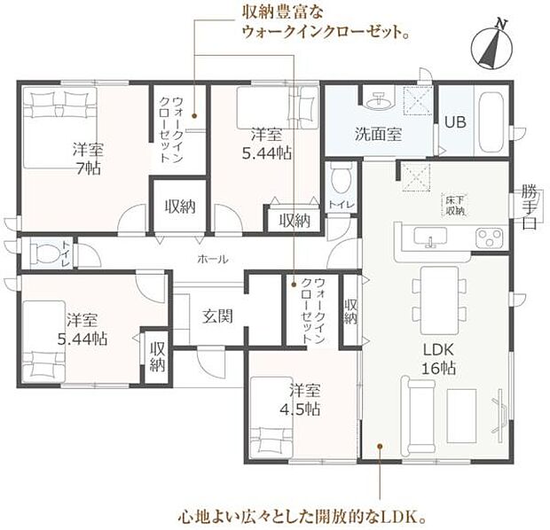 2号棟平屋◇4LDK+WIC◇土地面積/254.86平方メートル(77.09坪)建物面積/96.06平方メートル(29.06坪)