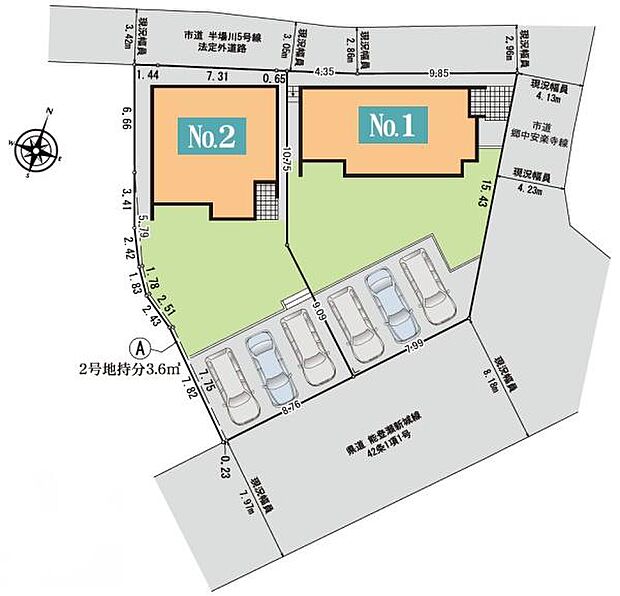 こちらは1号棟です。駐車並列3台可能◎（ただし車種による）