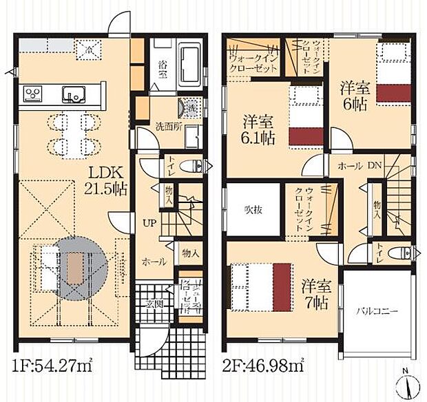 1号棟◇3ＬＤＫ◇土地面積／182.06平方メートル（30.62坪）建物面積／101.25平方メートル（30.62坪）