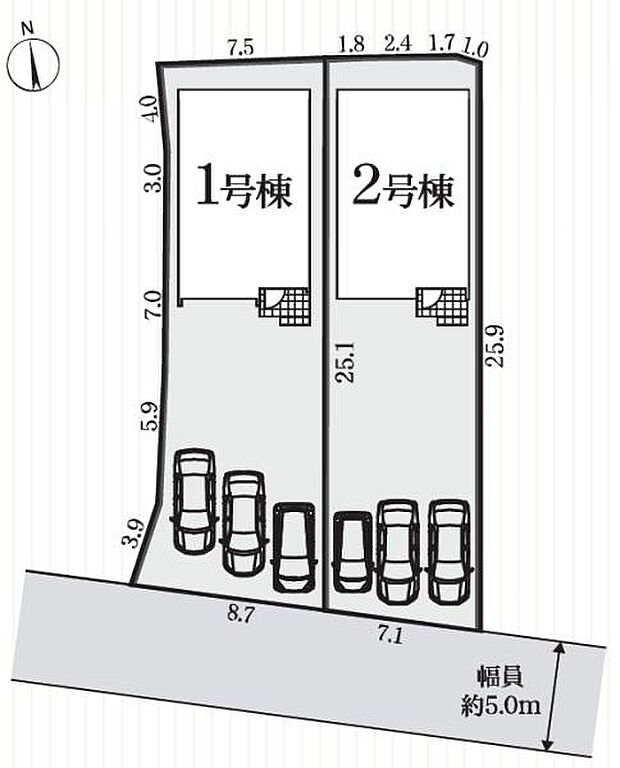 こちらは2号棟です。駐車並列3台可能◎（ただし車種による）