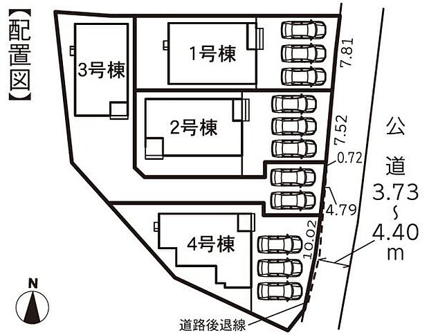 こちらは4号棟です。駐車並列3台可能◎(ただし車種による)