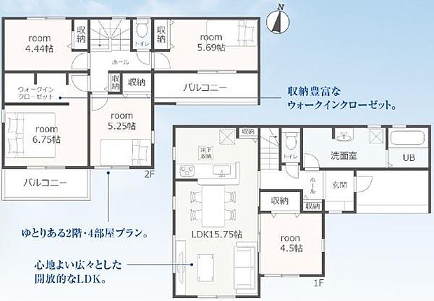 1号棟◇5LDK+WIC◇土地面積/217.62平方メートル(65.83坪)建物面積/111.80平方メートル(33.81坪)