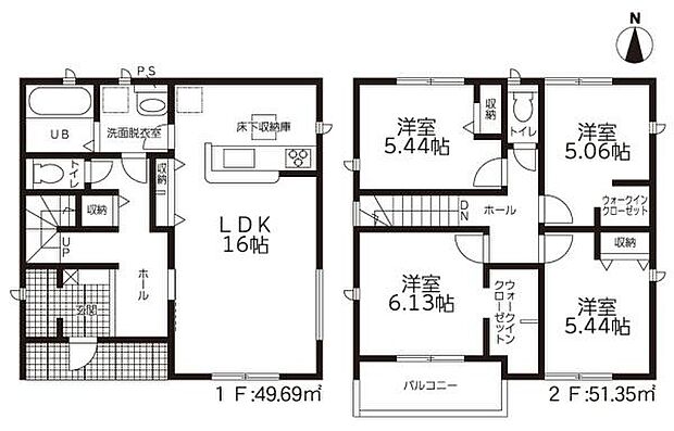 1号棟◇4LDK+WIC◇土地面積/203.74平方メートル(61.63坪)建物面積/101.04平方メートル(30.56坪)