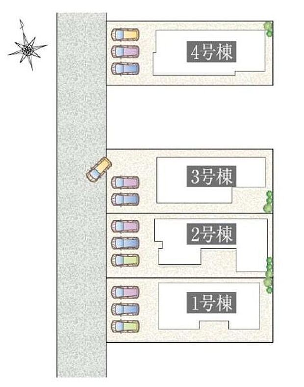 こちらは2号棟になります。駐車たっぷり並列3台可能!