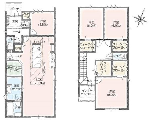 4号棟◇4ＬＤＫ◇土地面積／152.25平方メートル（46.05坪）建物面積／120.89平方メートル（36.56坪）