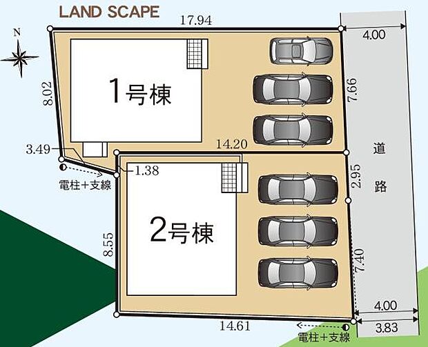 こちらは2号棟になります。駐車場並列3台可能!(但し車種による)