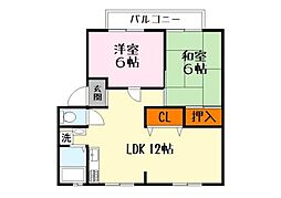 サンライフ永原A 2LDKの間取図画像