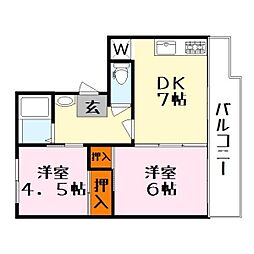 ハイツカームネス 2DKの間取図画像