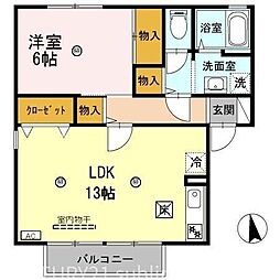 ヴェーデル2 1LDKの間取図画像