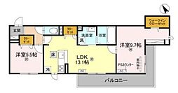 草津市野村5丁目アパート 2LDKの間取図画像