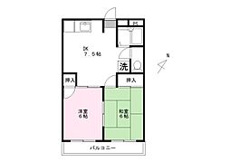 パレスヤナガワ 2DKの間取図画像