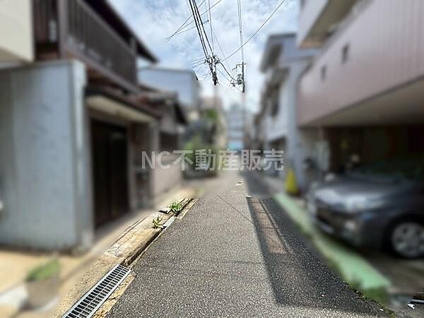 現地前面道路は舗装がしっかりしており周辺の住宅も整然と並んでいます。道幅も車の通行に十分な広さが確保されています。落ち着いた雰囲気のあるエリアです。生活環境を確認しやすい現地写真です。
