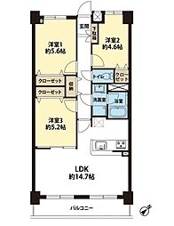 宝マンション滝ノ水 3LDKの間取図画像