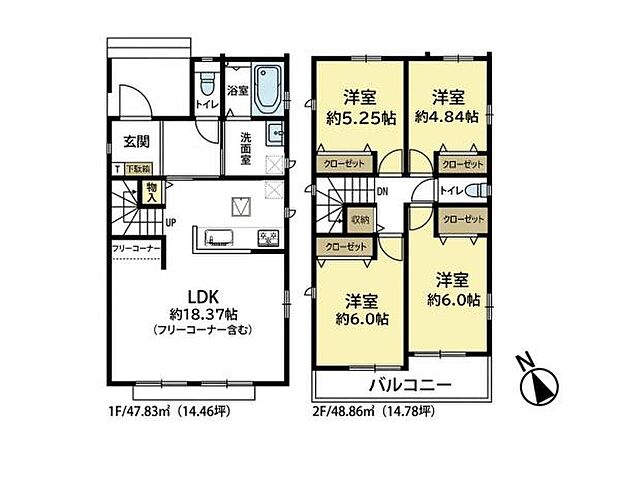 18畳超の広々LDKと、独立性の高い2階4居室を両立した機能的な4LDKです。全室に収納を完備し、家事動線に優れた水回り集約設計も魅力。家族の団らんを大切にできる住まいです。
