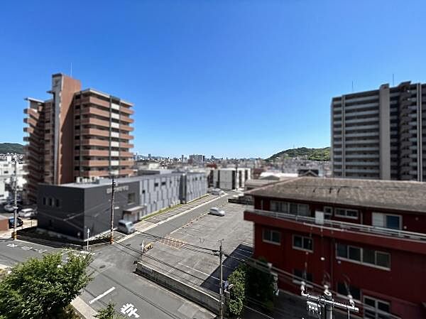 空の広がりを感じられる現地からの眺望です。周辺建物と距離があり、開放感があります。