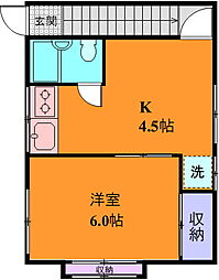 クオレハウス 2階1Kの間取り
