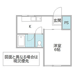 DK水戸A棟 1Kの間取図画像
