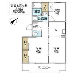 鴨志田第二マンション 3階3Kの間取り