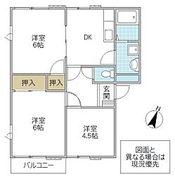 シャトーレファミール C 2階3DKの間取り