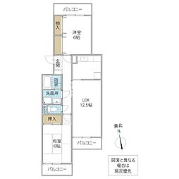 サンガーデン A 105号室 1階2LDKの間取り