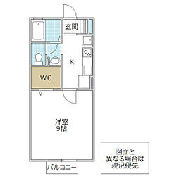 クヒオ B棟 102号室 1階1Kの間取り