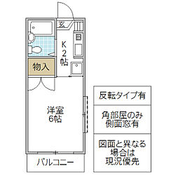 シェルブール 1Kの間取図画像