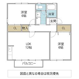 ソシア B棟 2階2LDKの間取り