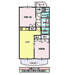 サンシャインヴィラ赤塚 2階2LDKの間取り