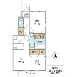 ファセリア A 1階2DKの間取り