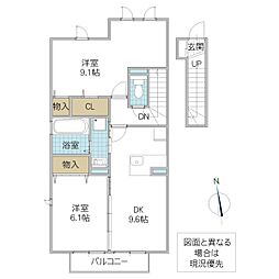 ファセリア B 2階2DKの間取り