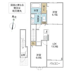 ヒカルサ水戸石川ノース 2階2LDKの間取り