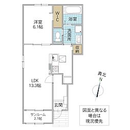 ヒカルサ水戸石川ノース 1階1LDKの間取り