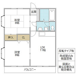堂端ビル 3階2LDKの間取り