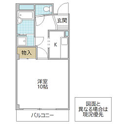 RiverSide村山 1Kの間取図画像