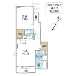 シエルセラン II 1階1LDKの間取り