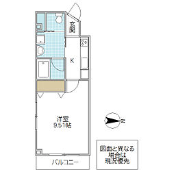 HYDE PARK MITO 2階1Kの間取り