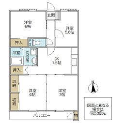 プラムコート見和 3階4DKの間取り