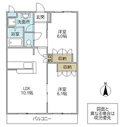 フォル・フリーデ 2階2LDKの間取り
