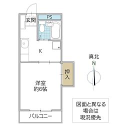 ル・レーブミガワ1 1Kの間取図画像