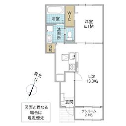 シュティル・ブリーゼ B 1階1LDKの間取り